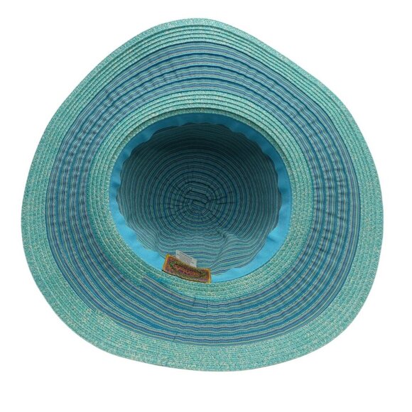 Scala Collezione Turquoise Blue Striped Wide Brim Floppy Paper Braid Hat Womens - Picture 5 of 8